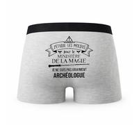 Planetee Caleçon Archeologue Ministère de la Magie - Humour Boxer Gris Idée Cadeau - Taille S