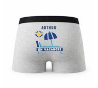 Planetee Caleçon Arthur en Vacances - Humour Boxer Gris Idée Cadeau - Taille L