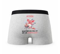 Planetee Caleçon Ayden Maître du Feu et de la Chipolata - Humour Boxer Gris Cadeau - Taille XXL