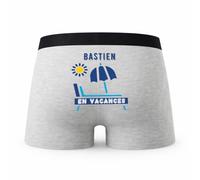 Planetee Caleçon Bastien en Vacances - Humour Boxer Gris Idée Cadeau - Taille S