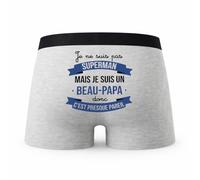 Planetee Caleçon Beau-Papa Super-héros - Humour Boxer Gris Idée Cadeau Fête des Pères