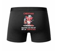Planetee Caleçon Christian Maitre du Feu et de la Chipolata - Humour Boxer Coton Idée Cadeau BBQ - Taille S