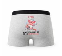 Planetee Caleçon Cyril Maître du Feu et de la Chipolata - Humour Boxer Gris Cadeau