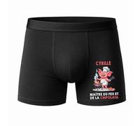 Planetee Caleçon Cyrille Maître du feu et de la Chipolata Taille M - Face - Humour Boxer Coton Motif Métier Idée Cadeau Anniversaire Noël Homme