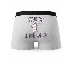 Planetee Caleçon Danse Danser Licorne - Humour Boxer Gris Idée Cadeau Passion - Taille M