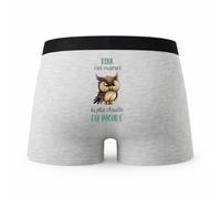 Planetee Caleçon Dina la Plus Chouette - Humour Boxer Gris Idée Cadeau - Taille XL