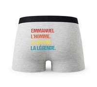 Planetee Caleçon Emmanuel Mythe Légende Vintage - Humour Boxer Gris Idée Cadeau - Taille XL