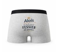 Planetee Caleçon Gris Alois Le Plus Beau fessier Taille M - Dos - Humour Boxer Coton Motif Métier Idée Cadeau Anniversaire Noël Homme