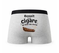 Planetee Caleçon Gris Benoit au Bout des levres Taille S - Dos - Humour Boxer Coton Motif Métier Idée Cadeau Anniversaire Noël Homme