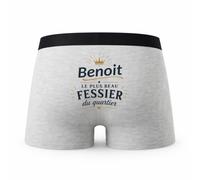 Planetee Caleçon Gris Benoit Le Plus Beau fessier Taille XL - Dos - Humour Boxer Coton Motif Métier Idée Cadeau Anniversaire Noël Homme