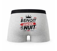 Planetee Caleçon Gris Benoit Legende de la Nuit Taille XXL - Dos - Humour Boxer Coton Motif Métier Idée Cadeau Anniversaire Noël Homme