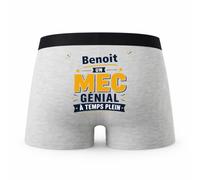 Planetee Caleçon Gris Benoit Un mec Genial Taille L - Dos - Humour Boxer Coton Motif Métier Idée Cadeau Anniversaire Noël Homme