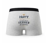 Planetee Caleçon Gris Harry Le Plus Beau fessier Taille S - Dos - Humour Boxer Coton Motif Métier Idée Cadeau Anniversaire Noël Homme