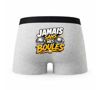 Planetee Caleçon Gris Jamais sans Mes Boules - Dos - Humour Boxer Coton Motif Métier Idée Cadeau Anniversaire Noël Homme