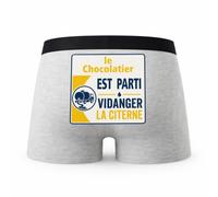 Planetee Caleçon Gris Le Chocolatier Vidanger la citerne Taille L - Dos - Humour Boxer Coton Motif Métier Idée Cadeau Anniversaire Noël Homme