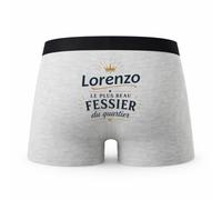 Planetee Caleçon Gris Lorenzo Le Plus Beau fessier Taille S - Dos - Humour Boxer Coton Motif Métier Idée Cadeau Anniversaire Noël Homme