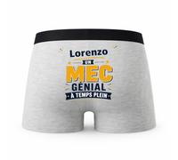 Planetee Caleçon Gris Lorenzo Un mec Genial Taille S - Dos - Humour Boxer Coton Motif Métier Idée Cadeau Anniversaire Noël Homme