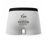 Planetee Caleçon Gris Tim Le Plus Beau fessier Taille S - Dos - Humour Boxer Coton Motif Métier Idée Cadeau Anniversaire Noël Homme