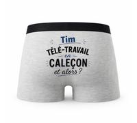 Planetee Caleçon Gris Tim Teletravail en Calecon Taille S - Dos - Humour Boxer Coton Motif Métier Idée Cadeau Anniversaire Noël Homme