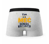 Planetee Caleçon Gris Tim Un mec Genial Taille S - Dos - Humour Boxer Coton Motif Métier Idée Cadeau Anniversaire Noël Homme