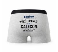 Planetee Caleçon Gris Tonton Teletravail en Calecon Taille M - Dos - Humour Boxer Coton Motif Métier Idée Cadeau Anniversaire Noël Homme