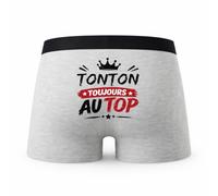 Planetee Caleçon Gris Tonton Toujours au Top Taille M - Dos - Humour Boxer Coton Motif Métier Idée Cadeau Anniversaire Noël Homme