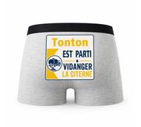Planetee Caleçon Gris Tonton Vidanger la citerne Taille M - Dos - Humour Boxer Coton Motif Métier Idée Cadeau Anniversaire Noël Homme