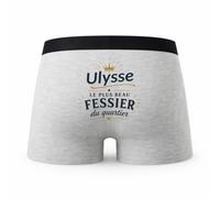 Planetee Caleçon Gris Ulysse Le Plus Beau fessier Taille S - Dos - Humour Boxer Coton Motif Métier Idée Cadeau Anniversaire Noël Homme