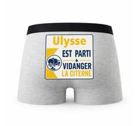 Planetee Caleçon Gris Ulysse Vidanger la citerne Taille M - Dos - Humour Boxer Coton Motif Métier Idée Cadeau Anniversaire Noël Homme