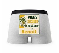 Planetee Caleçon Gris Viens secouer Benoit Taille S - Dos - Humour Boxer Coton Motif Métier Idée Cadeau Anniversaire Noël Homme