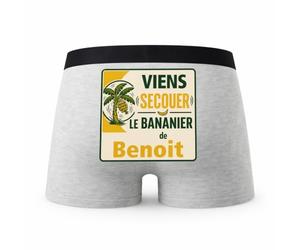 Planetee Caleçon Gris Viens secouer Benoit Taille XL - Dos - Humour Boxer Coton Motif Métier Idée Cadeau Anniversaire Noël Homme