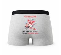 Planetee Caleçon Guillaume Maître du Feu et de la Chipolata - Humour Boxer Gris Cadeau