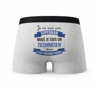 Planetee Caleçon Je ne suis Pas Superman mais Je suis Technicien - Humour Boxer Gris Cadeau - Taille M