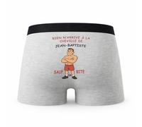 Planetee Caleçon Jean-Baptiste Rien N'arrive à la Cheville - Humour Boxer Gris Idée Cadeau - Taille S