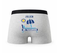 Planetee Caleçon Julien en Vacances - Humour Boxer Gris Idée Cadeau - Taille M