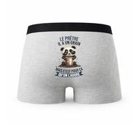 Planetee Caleçon Le Pretre Panda Grain - Humour Boxer Gris Idée Cadeau - Taille L