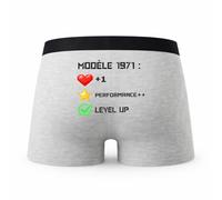 Planetee Caleçon Level Up 1971 - Humour Boxer Gris Jeu Vidéo Idée Cadeau Anniversaire - Taille S