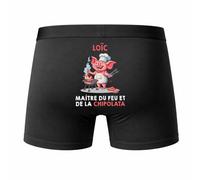 Planetee Caleçon Loic Maitre du Feu et de la Chipolata - Humour Boxer Coton Idée Cadeau BBQ - Taille S