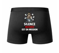 Planetee Caleçon Mathéo Silence Mathéo est en Mission - Humour Boxer Coton Idée Cadeau