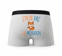 Planetee Caleçon Meditation Renard - Humour Boxer Gris Idée Cadeau Passion - Taille XL