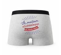 Planetee Caleçon Meilleur Archeologue du Monde - Humour Boxer Gris Idée Cadeau - Taille S