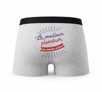 Planetee Caleçon Meilleur Plombier du Monde - Humour Boxer Gris Idée Cadeau - Taille XL