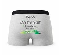 Planetee Caleçon Merci Archeologue Inoubliable - Humour Boxer Gris Idée Cadeau - Taille S