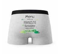 Planetee Caleçon Merci Pianiste Inoubliable - Humour Boxer Gris Idée Cadeau - Taille S