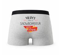 Planetee Caleçon Merci Snowboardeur Génial - Humour Boxer Gris Idée Cadeau - Taille XL