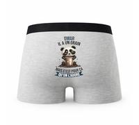Planetee Caleçon Omar Panda Grain - Humour Boxer Gris Idée Cadeau - Taille M