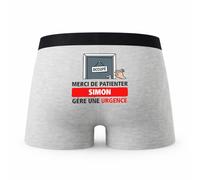 Planetee Caleçon Patienter Simon gère Une Urgence - Humour Boxer Gris Idée Cadeau - Taille S
