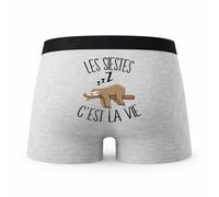 Planetee Caleçon Sieste - Humour Boxer Gris Passion Idée Cadeau - Taille L