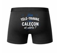 Planetee Caleçon Tim Tele-Travail en Calecon Taille S - Dos - Humour Boxer Coton Motif Métier Idée Cadeau Anniversaire Noël Homme