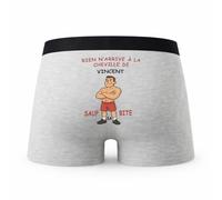 Planetee Caleçon Vincent Rien N'arrive à la Cheville - Humour Boxer Gris Idée Cadeau - Taille M